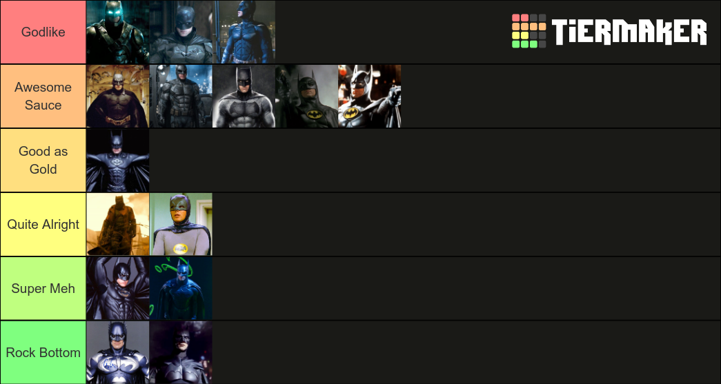 Create A Ranking The Live Action Batsuits Tier List T