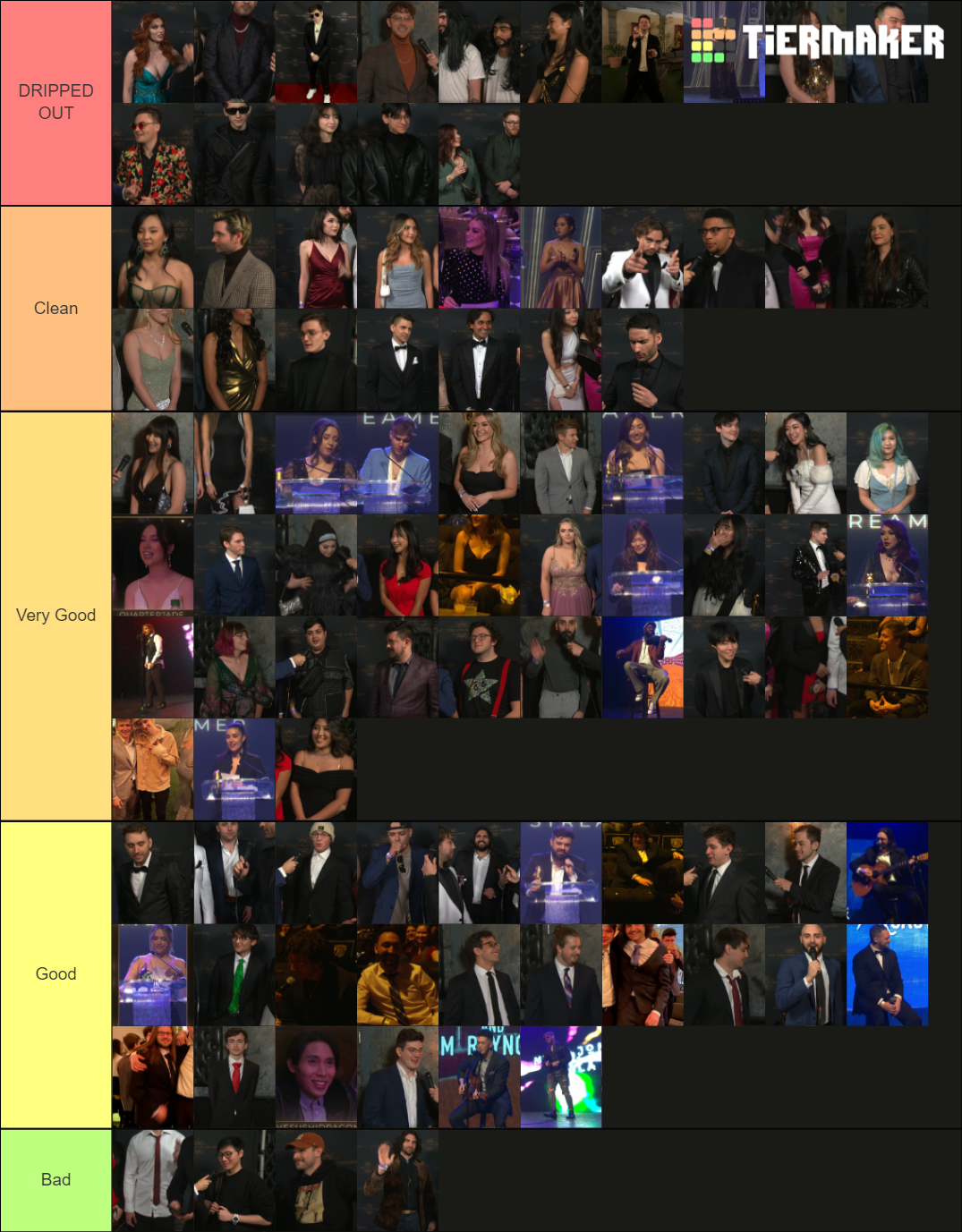 Streamer Awards Outfits final Tier List Rankings) TierMaker