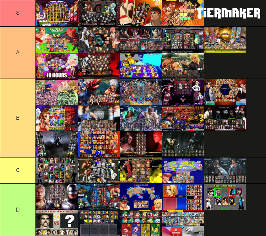 Fighting Games Character Select Screen Tier List Rankings
