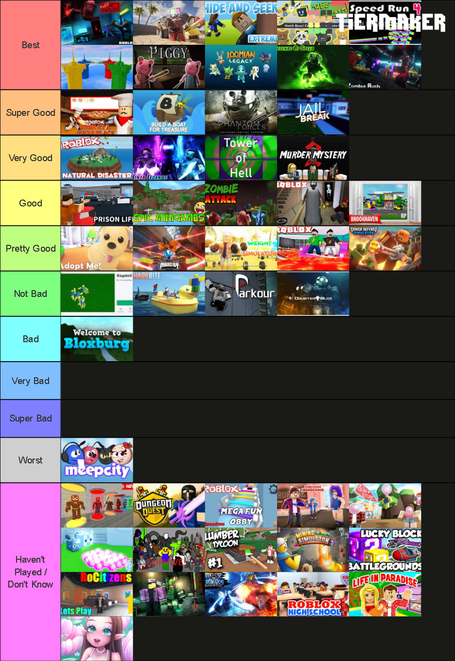 Roblox Top 50 Games Tier List Rankings) TierMaker