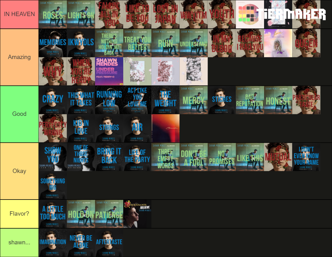 Shawn Mendes All songs Tier List Rankings) TierMaker