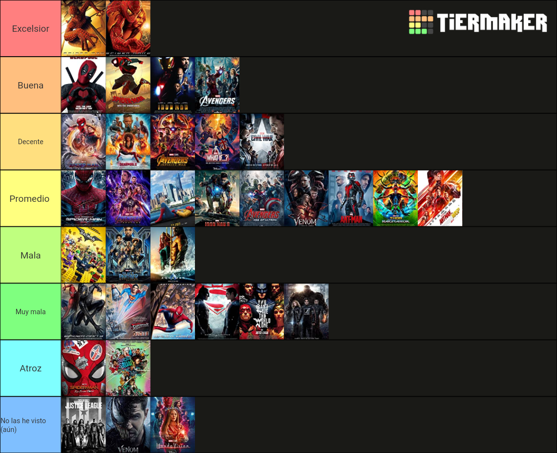 DC/Marvel Movies and Series Tier List Rankings) TierMaker