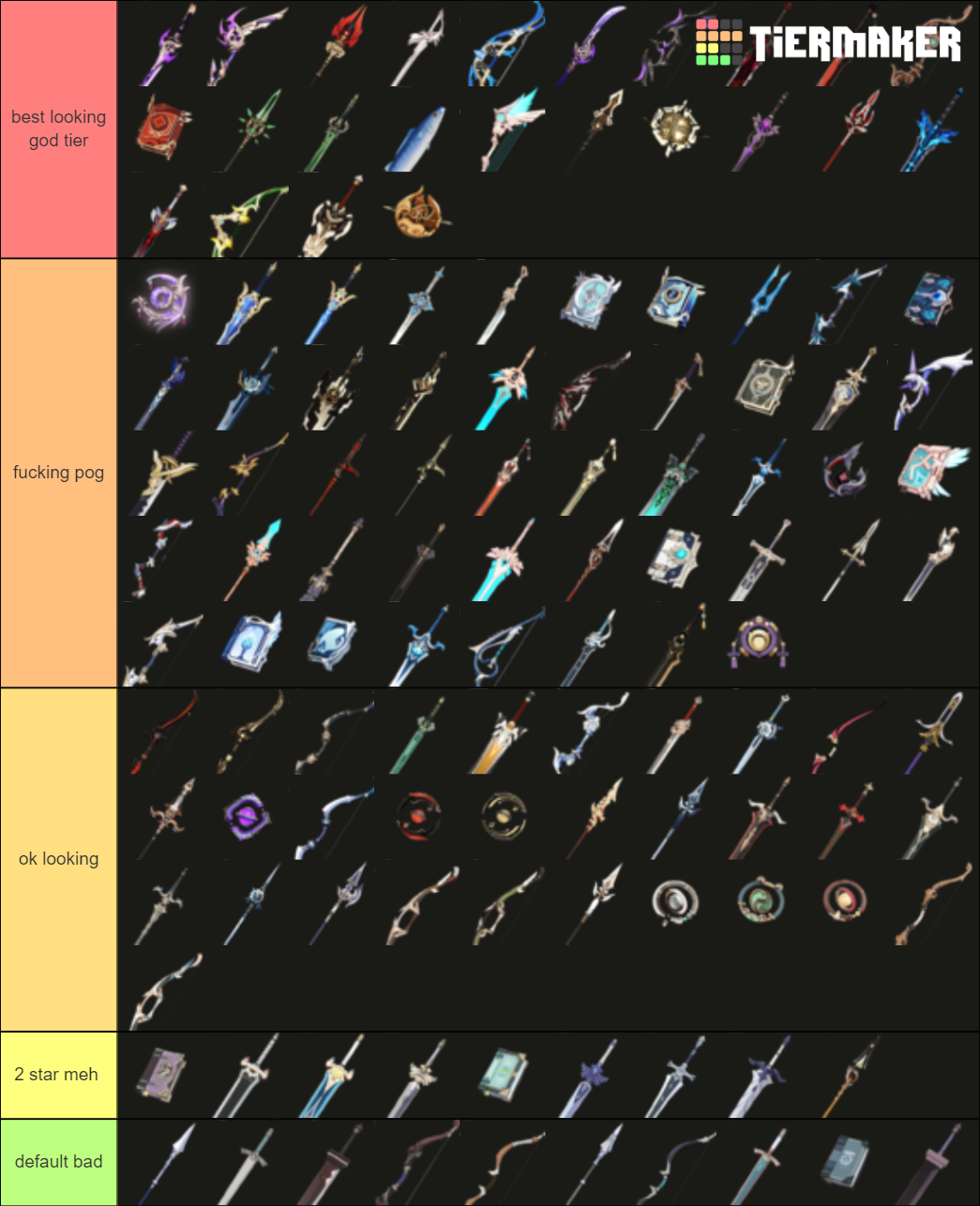 Genshin Impact Weapon Design Tier List (Community Rankings) - TierMaker