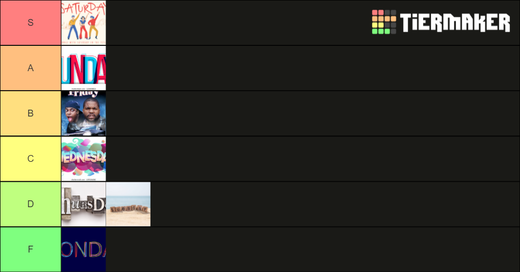 Weekday Tierlist Tier List Community Rankings TierMaker