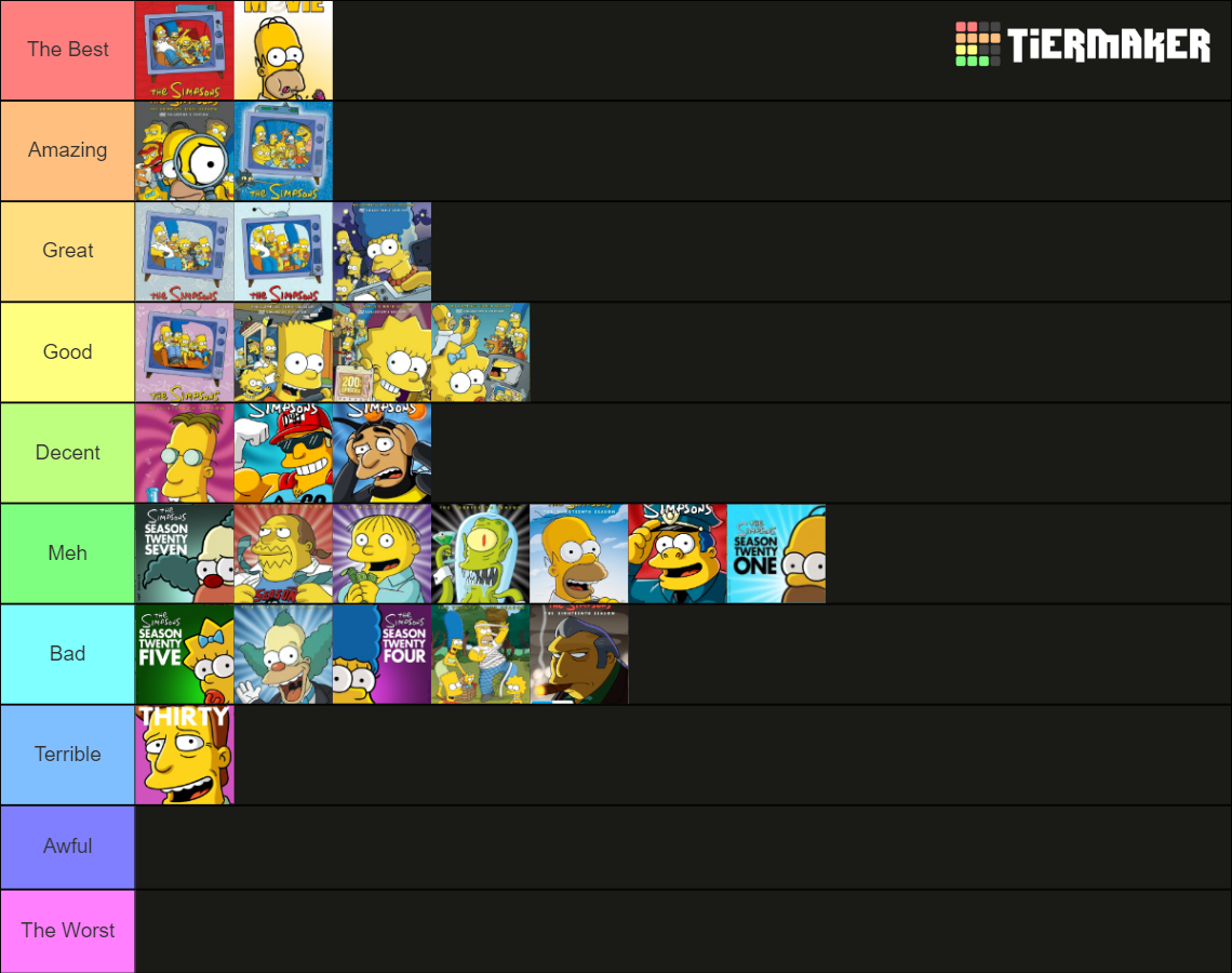 Every Simpsons Season Ranked (Seasons 1-34 & The Movie) Tier List ...