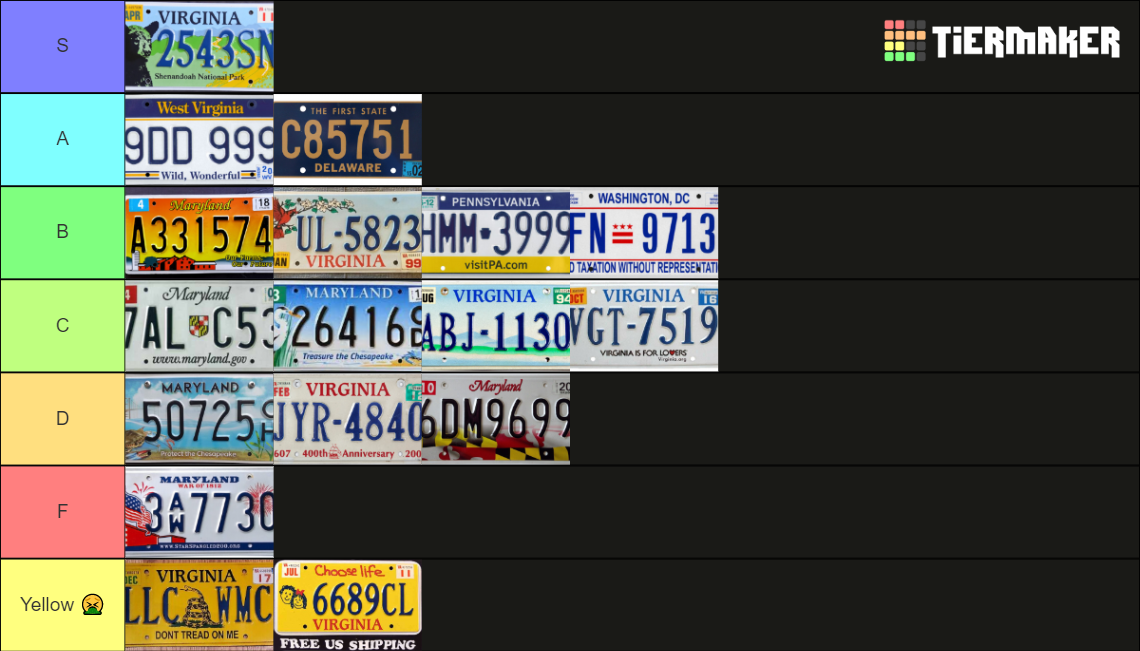 Common DMV license plates Tier List Rankings) TierMaker