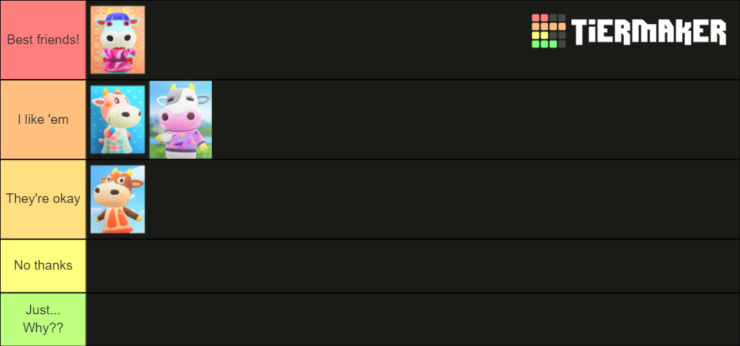 Animal Crossing NH Cows Tier List Rankings) TierMaker