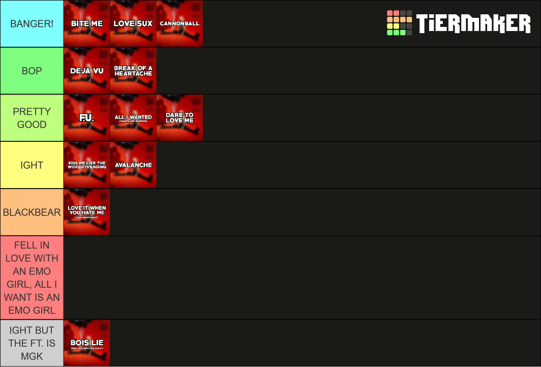 Avril Lavigne Love Sux Tier List Rankings) TierMaker
