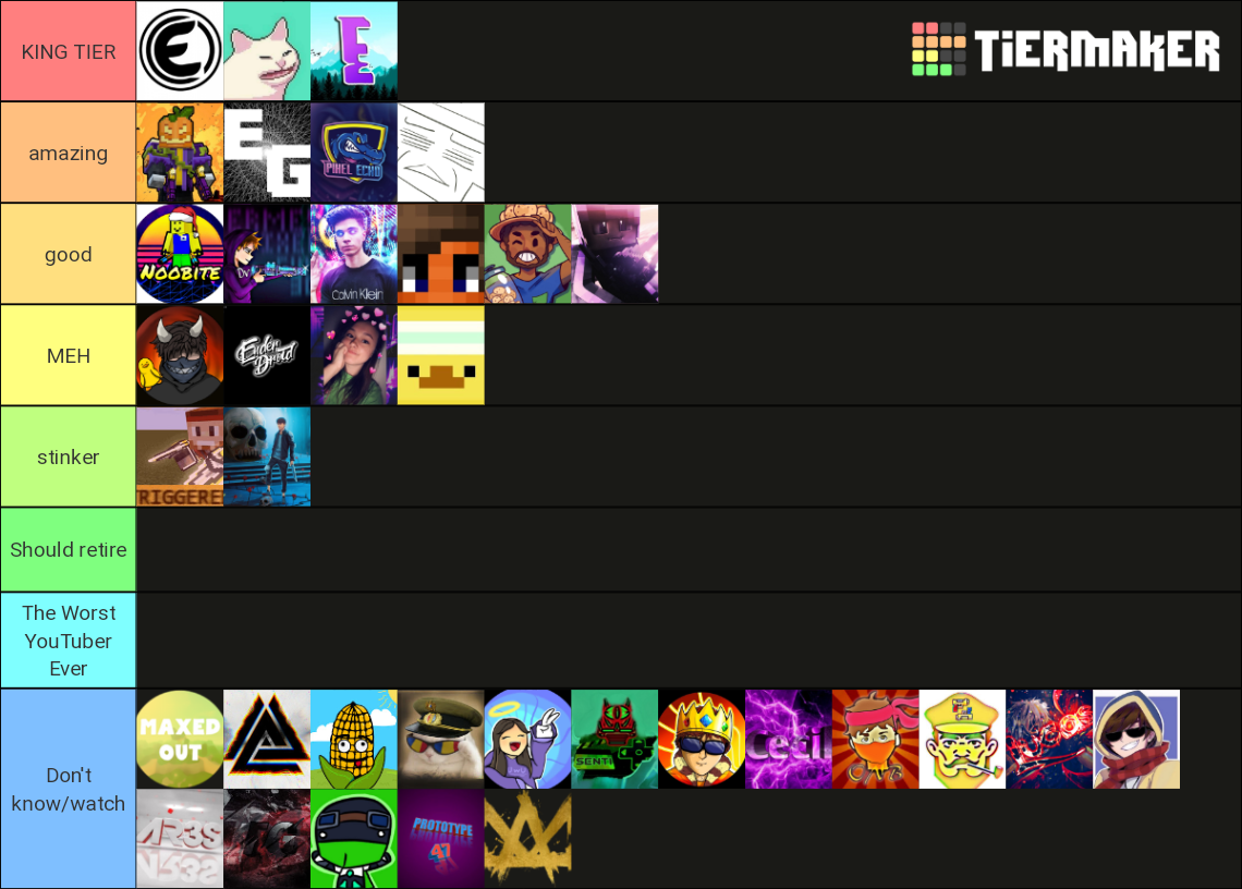 Pixel Gun 3D YouTuber List Tier List (Community Rankings) - TierMaker