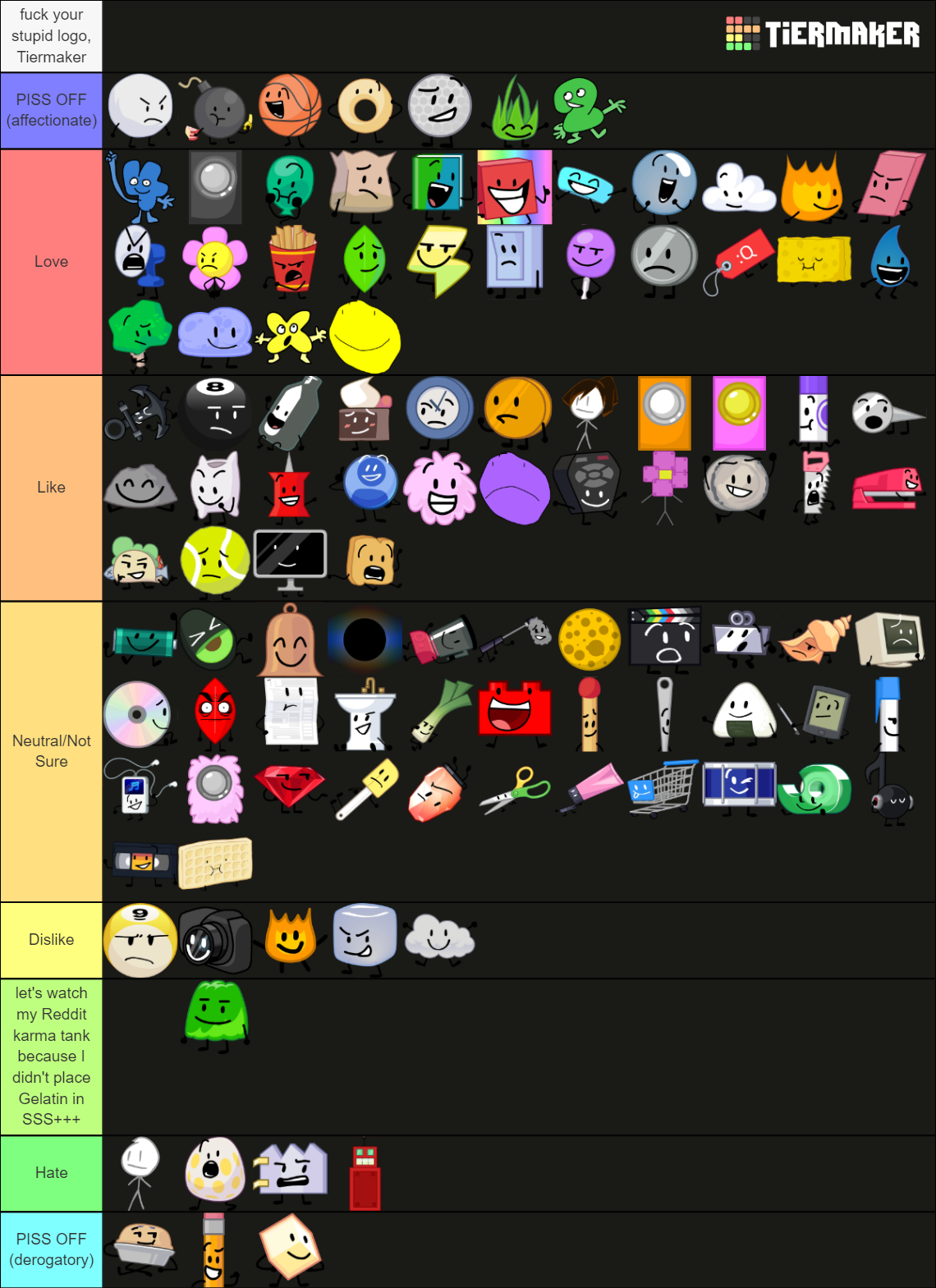 BFDI Characters (All Seasons) Tier List (Community Rankings) - TierMaker