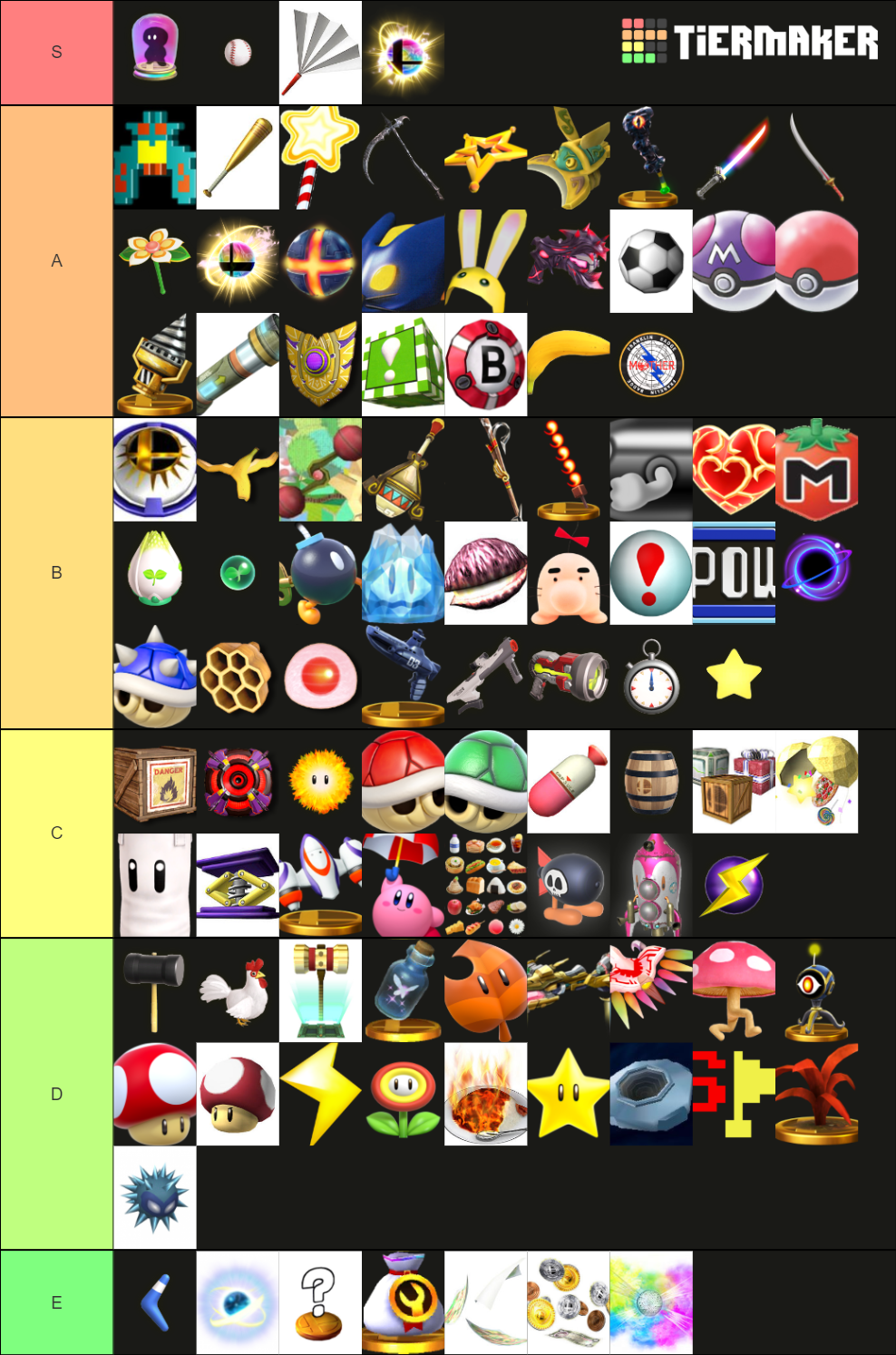 Super Smash Bros. Items Tier List Rankings) TierMaker