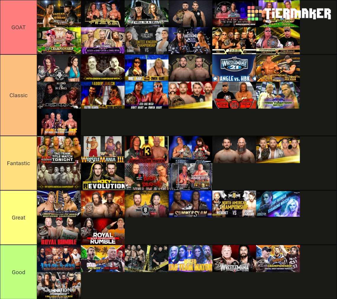 Best WWE Matches of All Time Tier List Rankings) TierMaker