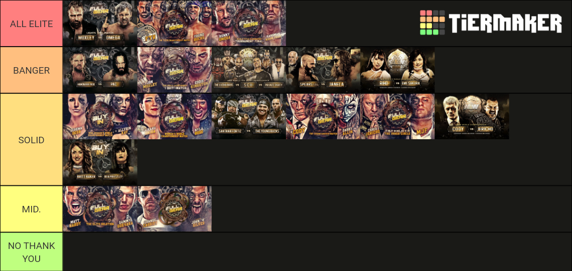 Every AEW Full Gear Match RANKED Tier List Rankings) TierMaker