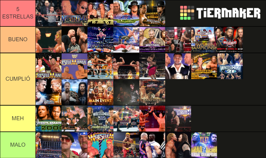 Wrestlemania Main Events Tier List Rankings) TierMaker