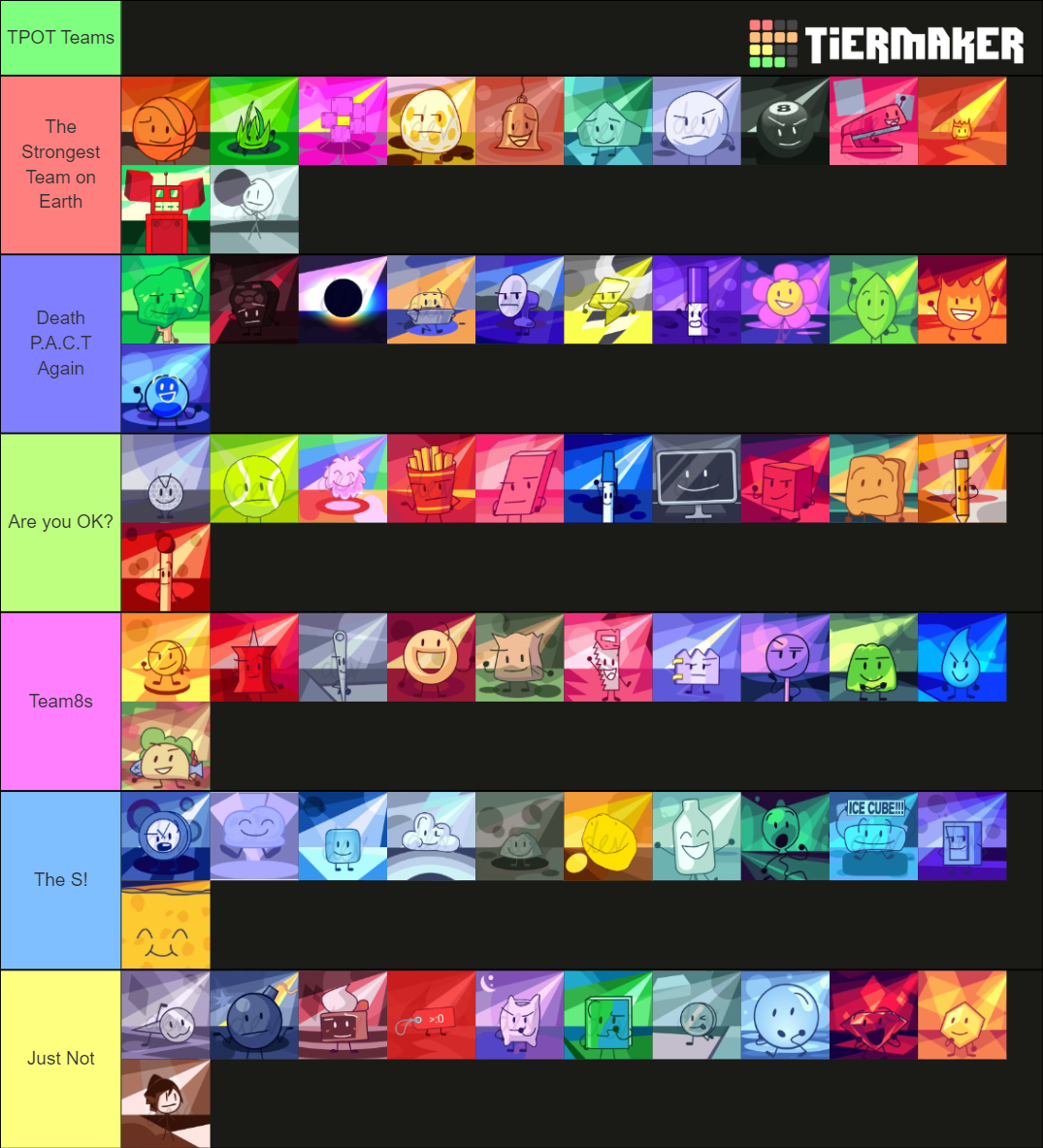 BFDI Contestants On TPOT Teams Tier List (Community Rankings) - TierMaker