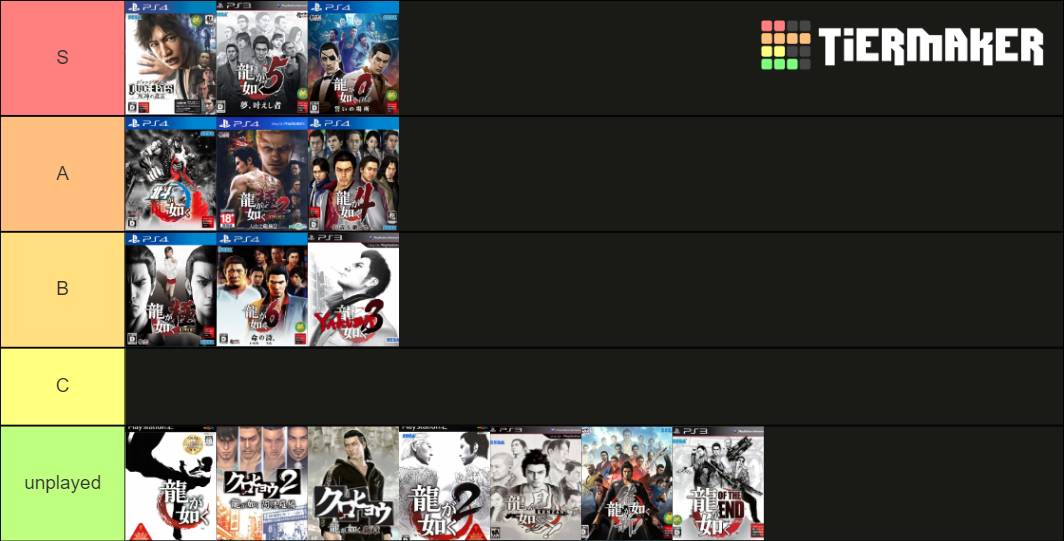 Yakuza Games (20062018) Tier List Rankings) TierMaker