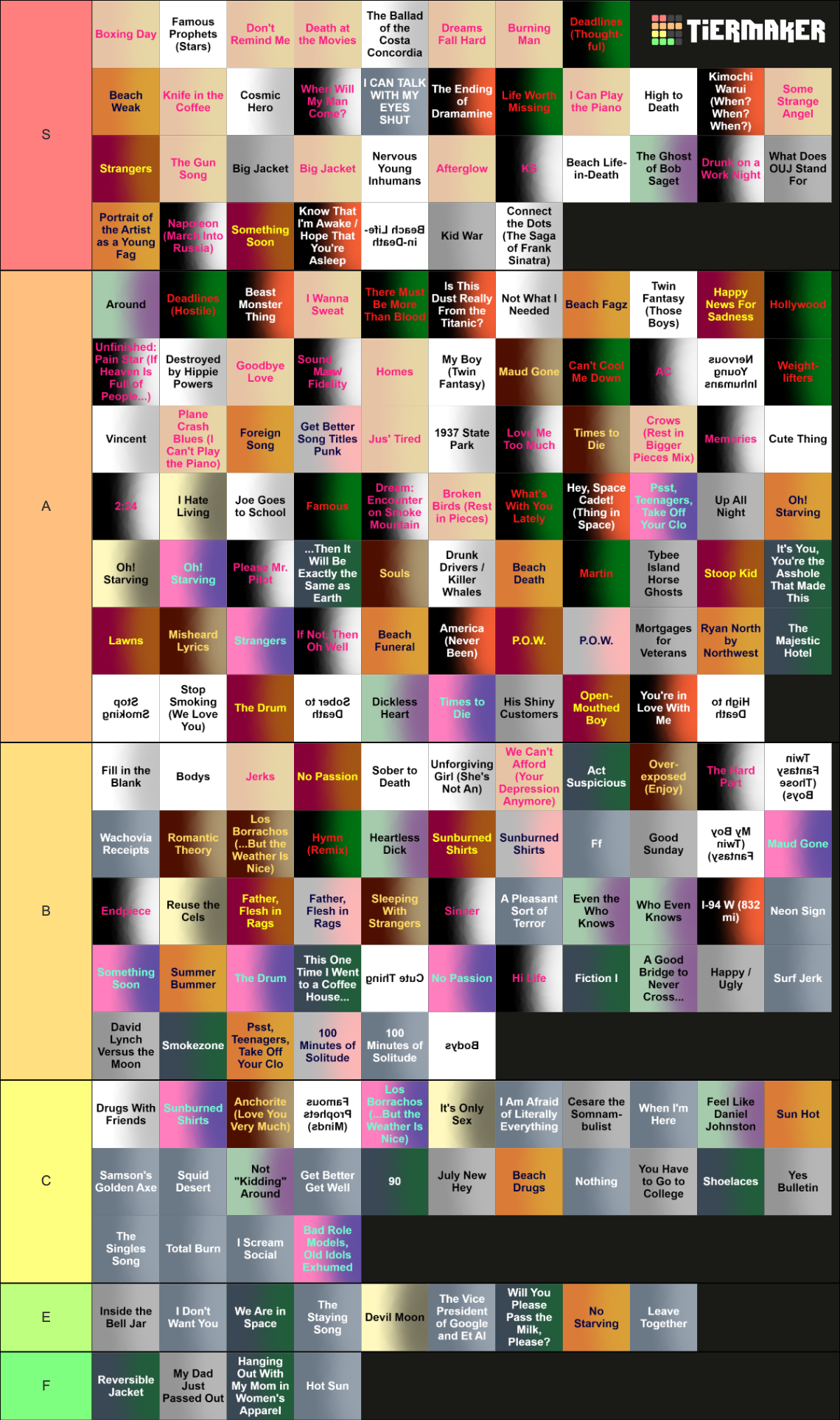 Every Car Seat Headrest Album Song Tier List Rankings