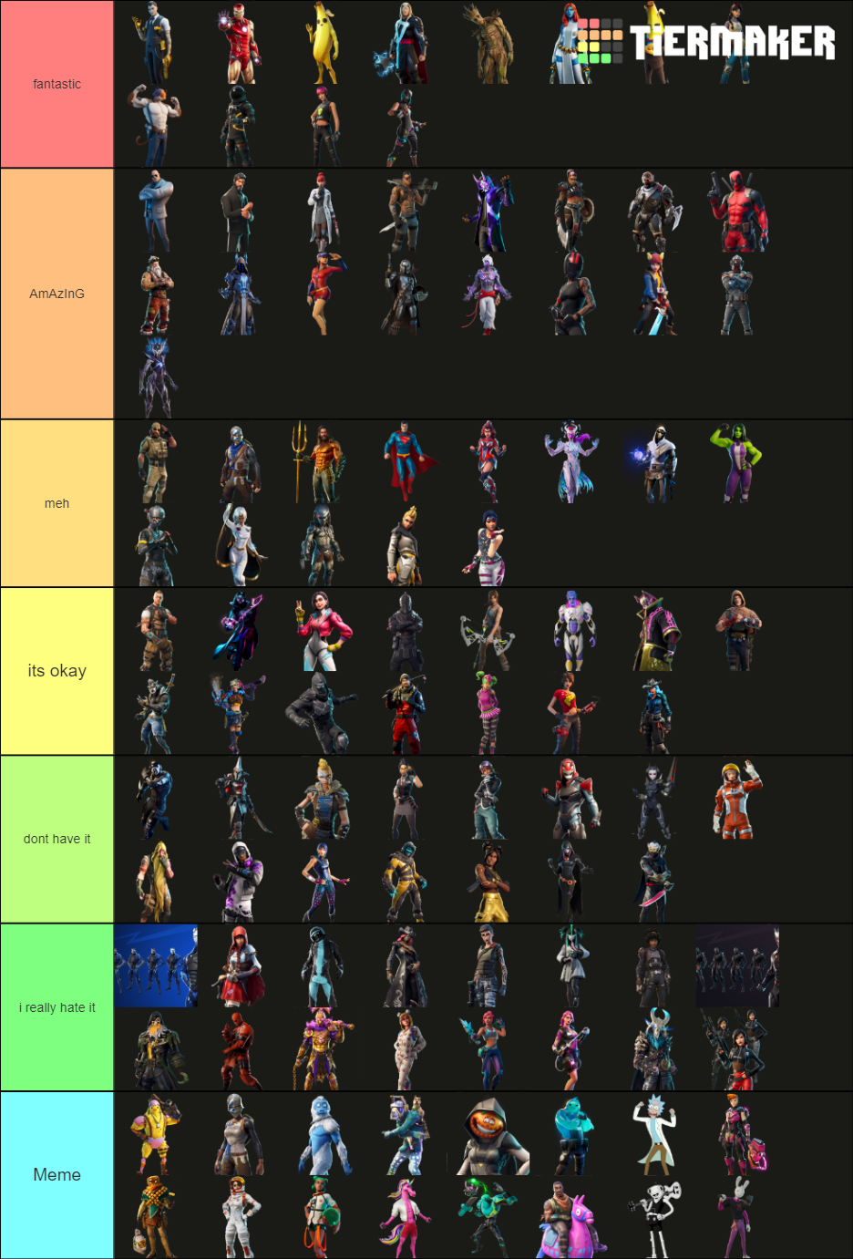 Fortnite Battlepass Skins Ranked [chapters 1 2] Tier List Community