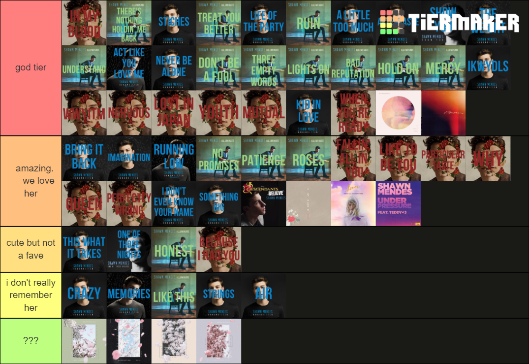 Shawn Mendes All songs Tier List Rankings) TierMaker
