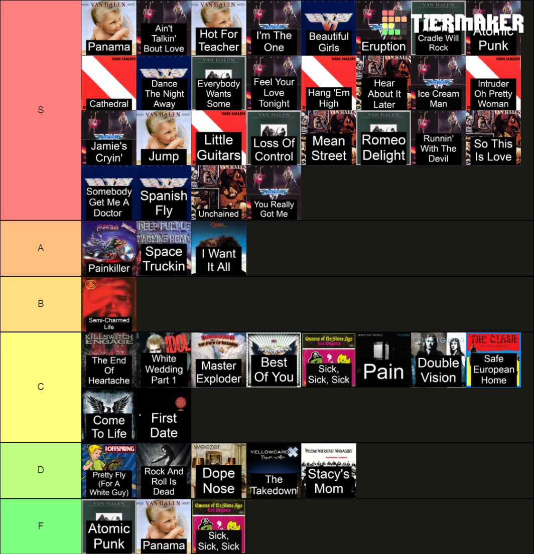 Guitar Hero Van Halen Setlist Tier List Rankings) TierMaker