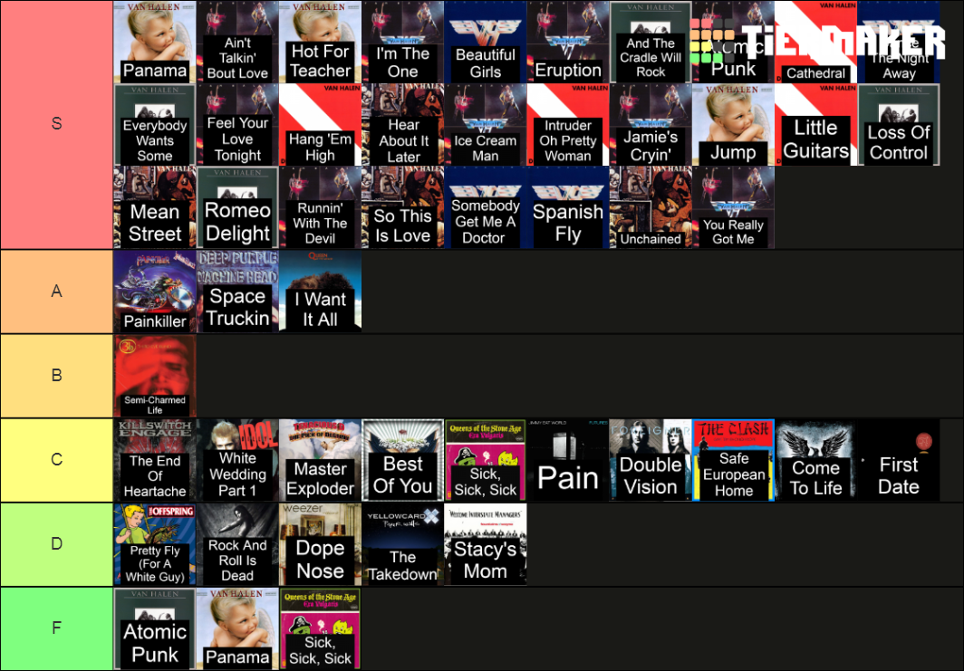 Guitar Hero Van Halen Setlist Tier List Rankings) TierMaker