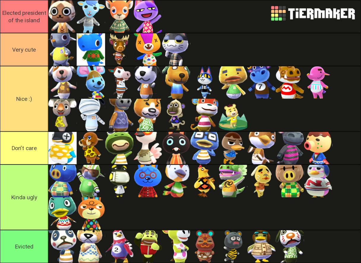 Lazy villagers animal crossing new horizons Tier List