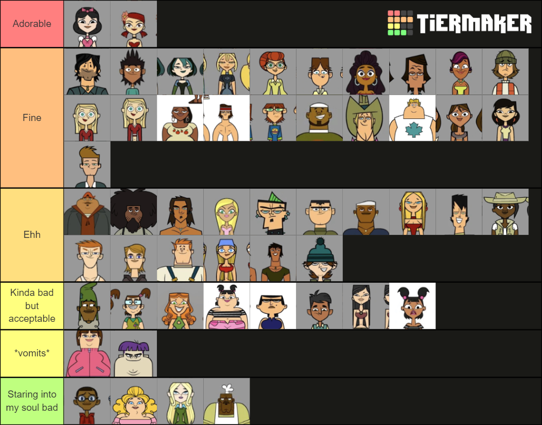Front facing total drama characters Tier List Rankings