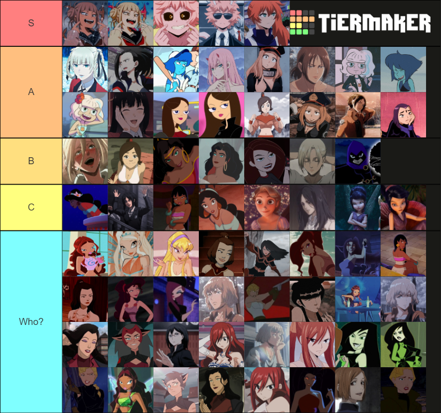 female cartoon crushes tier list