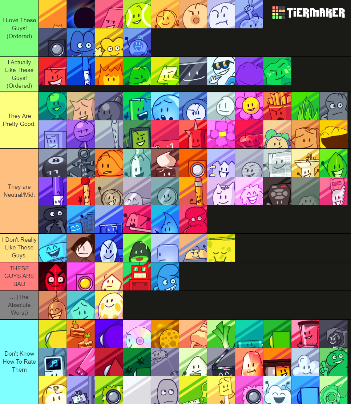 BFDI, BFDIA, BFB And TPOT As Of TPOT 1 And BFB 28 Tier List (Community ...