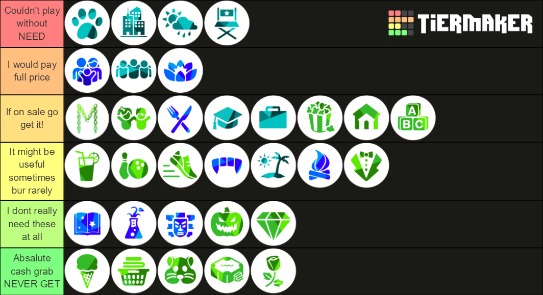 Sims 4 Packs (Updated 5/3/2020) Tier List (Community Rankings) - TierMaker