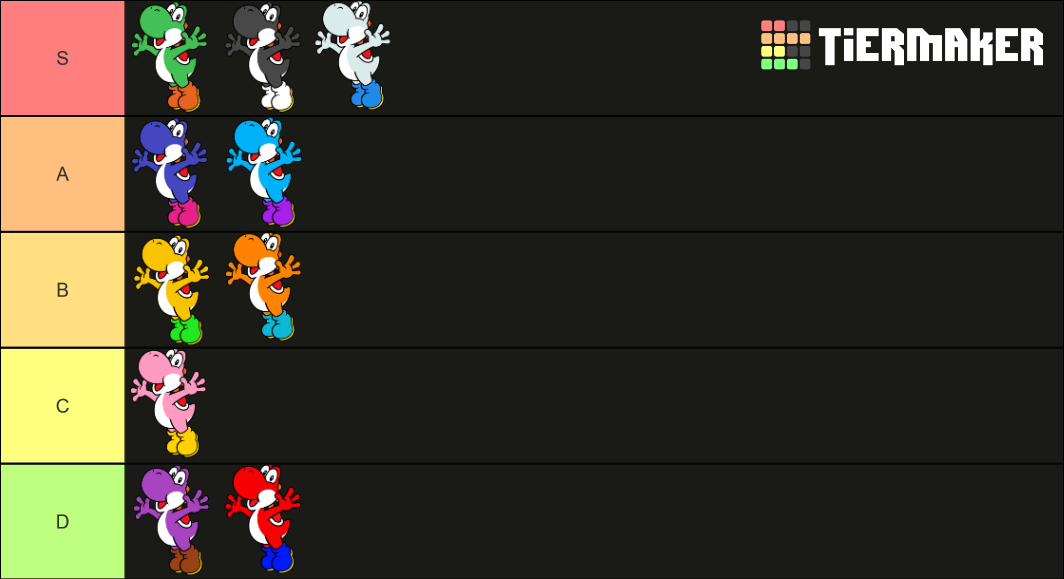 Yoshi Colors w/ shoes Tier List (Community Rankings) - TierMaker