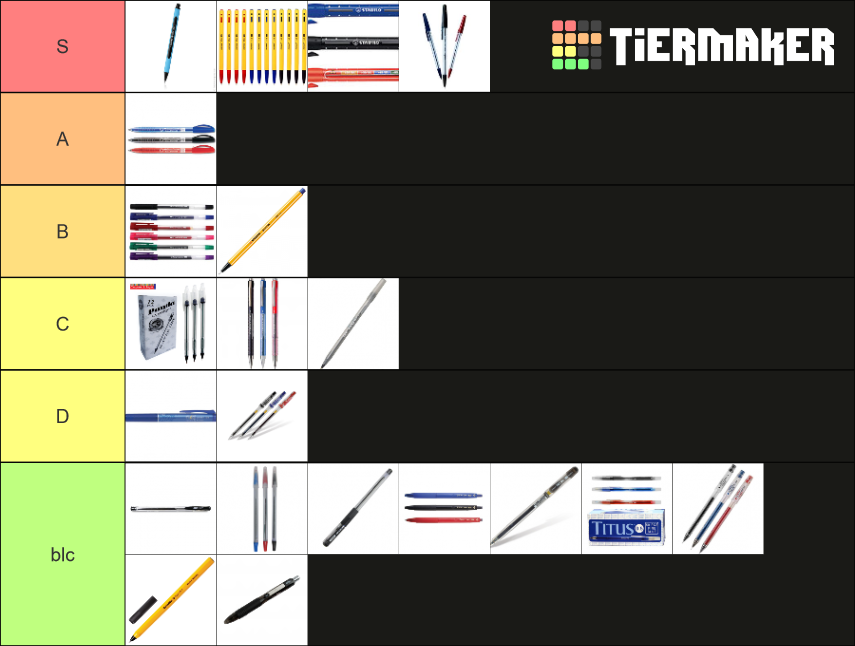 Pen Brands Tier List Rankings) TierMaker
