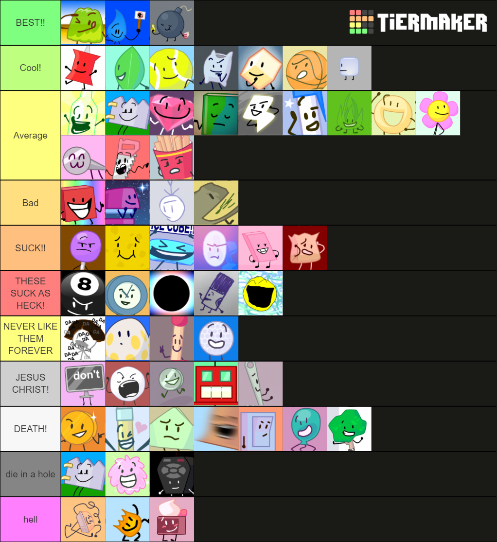 Battle for BFDI Maker Tier List Rankings) TierMaker