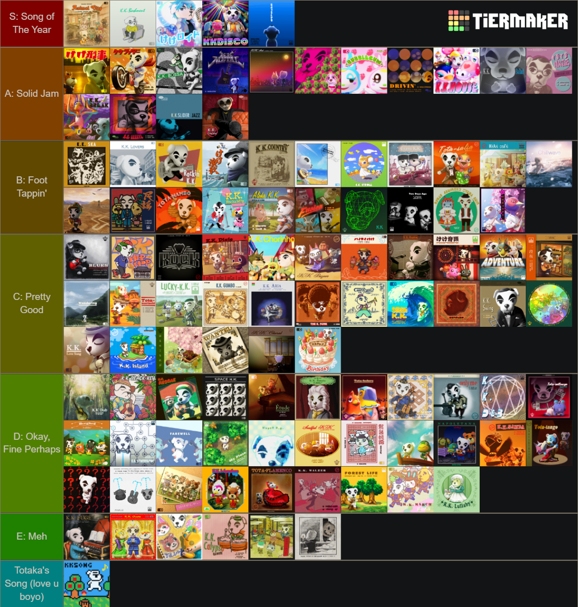 ACNH K.K. Slider All 107 Songs Tier List Rankings) TierMaker