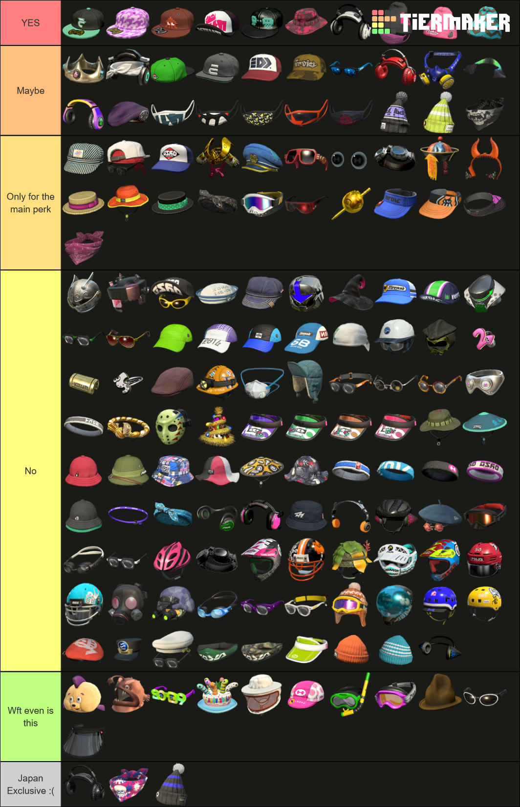 Splatoon Headgear Tier List (Community Rankings) - TierMaker