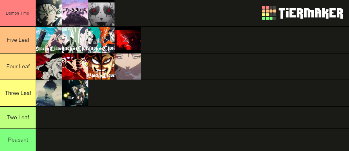 Black Clover Openings Tier List Rankings) TierMaker