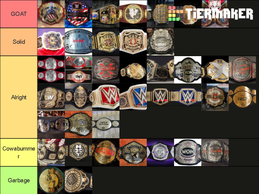 All current wrestling belts from major promotions Tier List