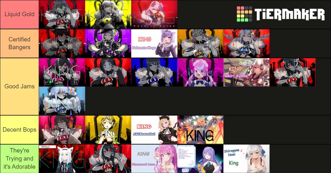 Hololive covers of KING Tier List Rankings) TierMaker