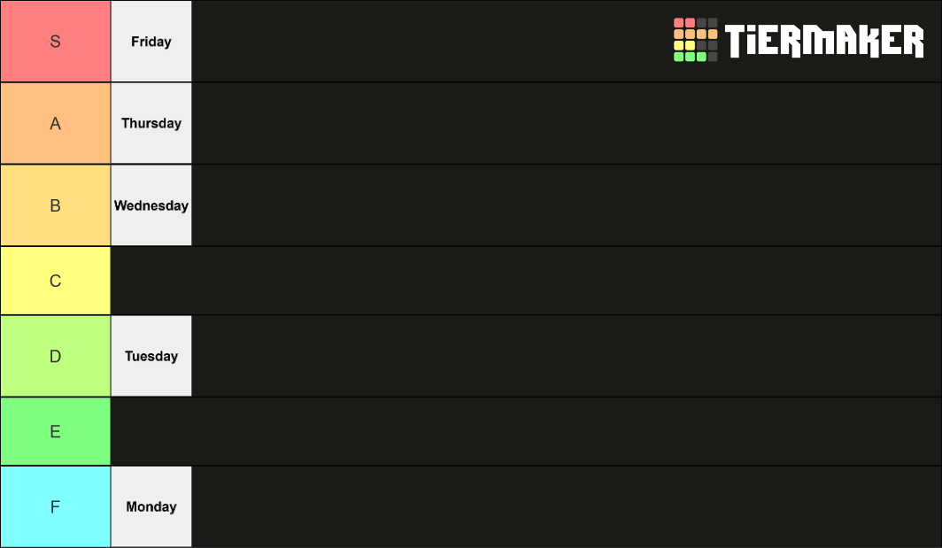 Days Of The Week Tier List Community Rankings TierMaker