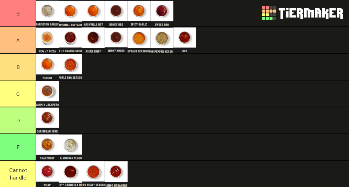 Buffalo Wild Wings Sauces & Seasonings Tier List Rankings