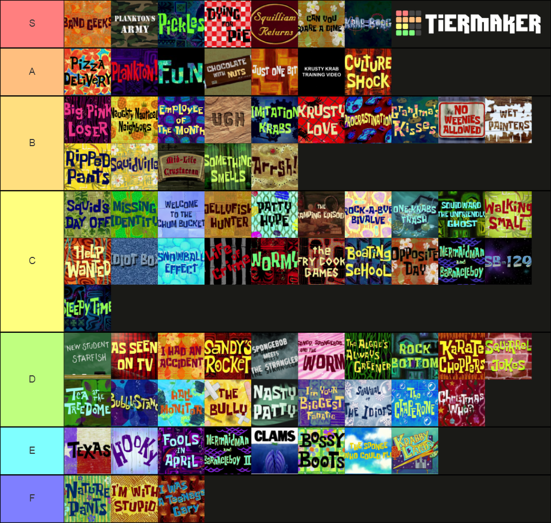 Spongebob Seasons 1-3 Tier List (Community Rankings) - TierMaker