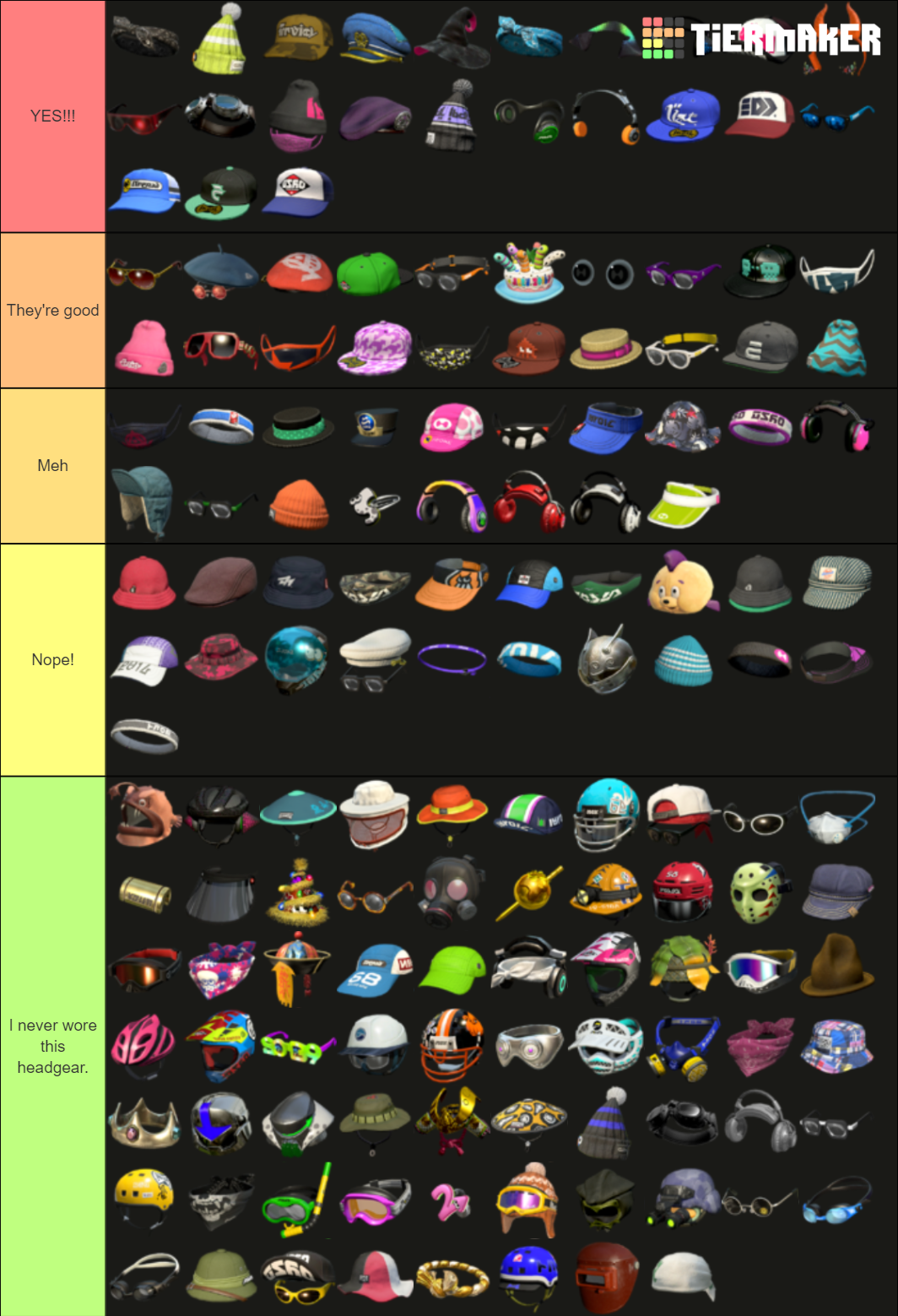 Splatoon 2 Headgear Tier List (Community Rankings) - TierMaker