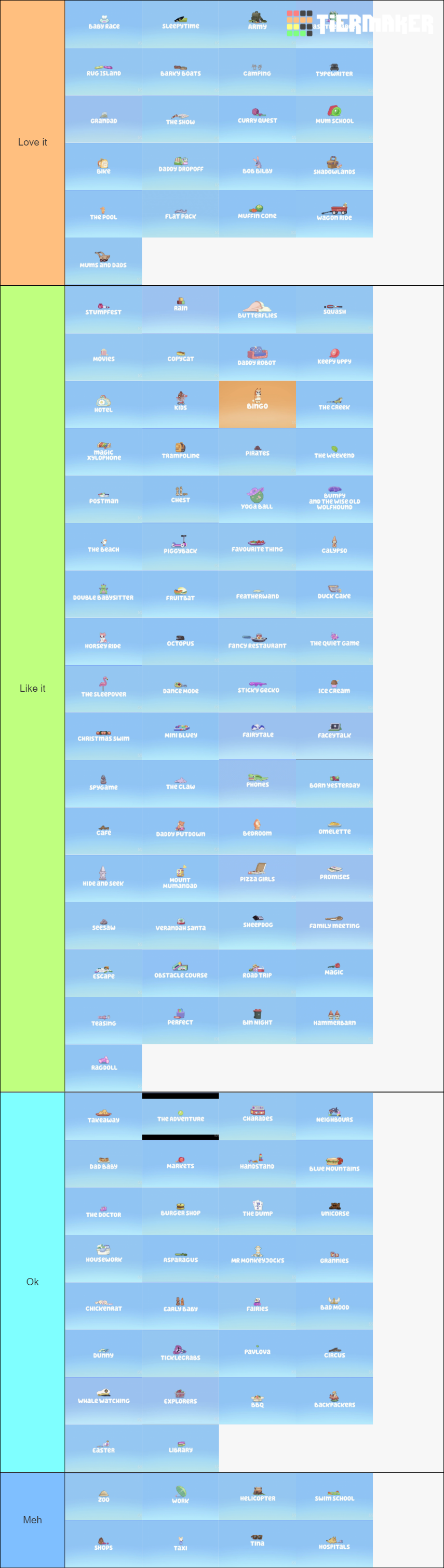 (BEST!) All Bluey episodes! Seasons 1, 2, & half of season 3 Tier List