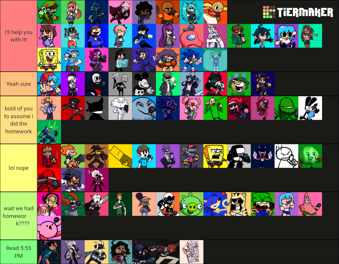 FNF characters (including mods) Tier List (Community Rankings) - TierMaker