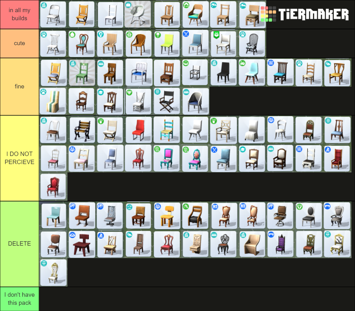 Sims 4 Dining Chairs (May 2021) Tier List Rankings) TierMaker