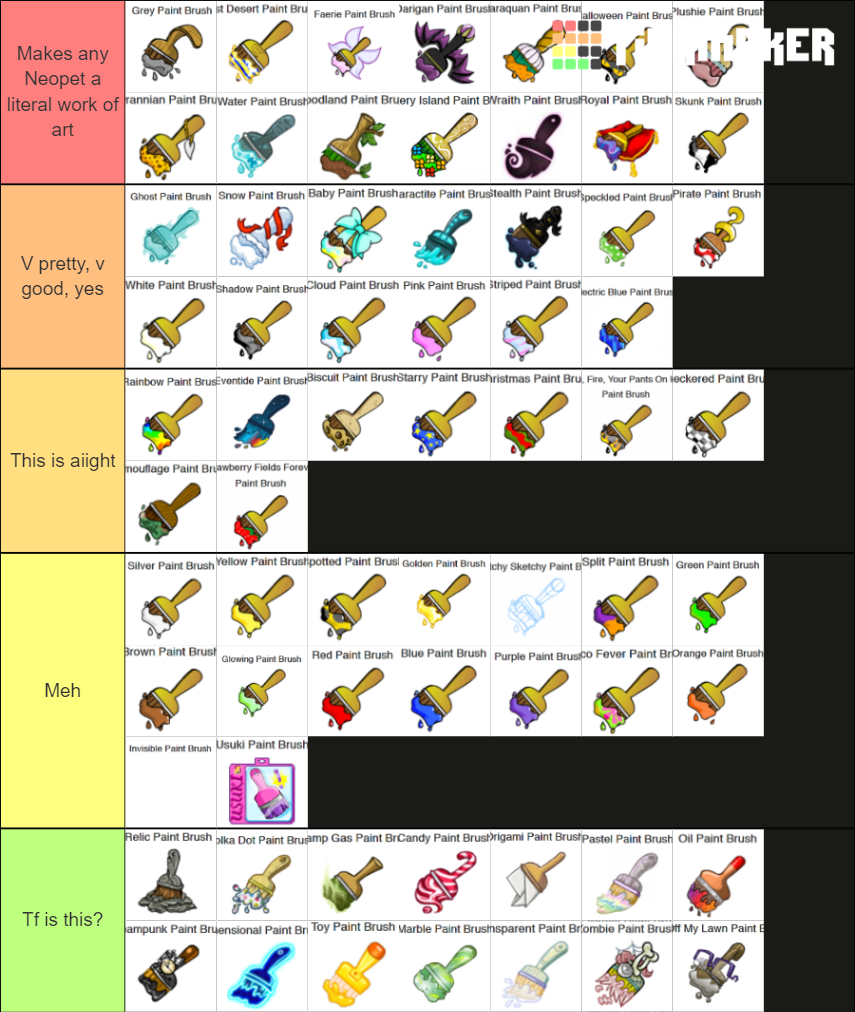 All Neopets' paint brushes Tier List Rankings) TierMaker