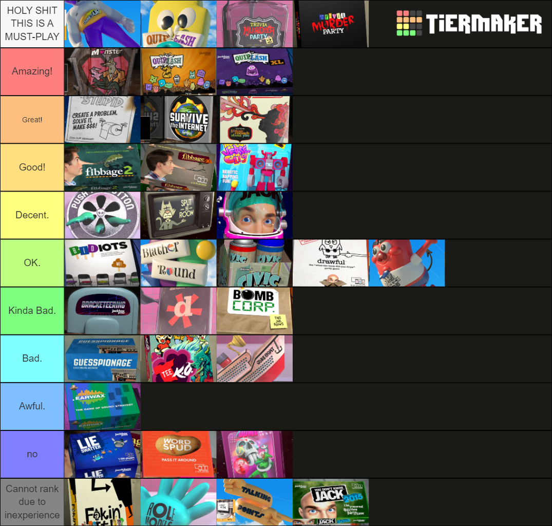 Jackbox Party Packs 17 Games Tier List Rankings) TierMaker