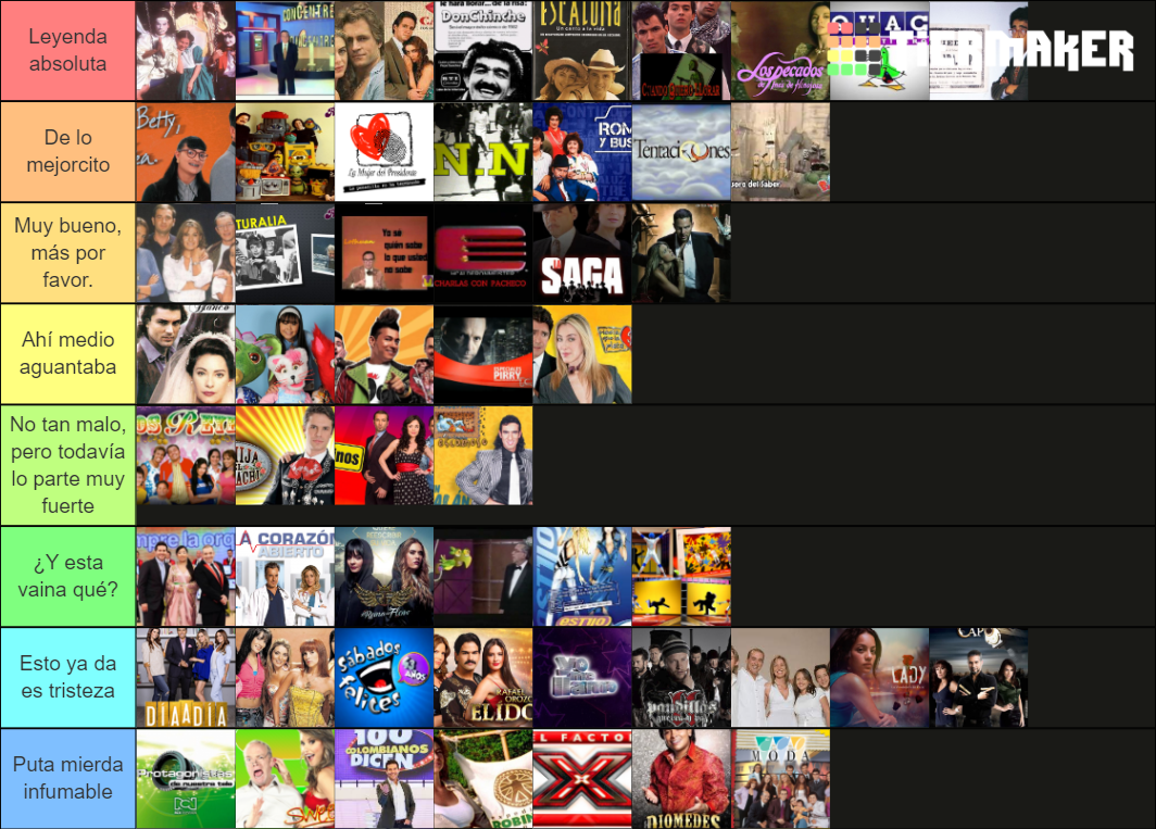 Progamas de Tv colombianos Tier List Rankings) TierMaker