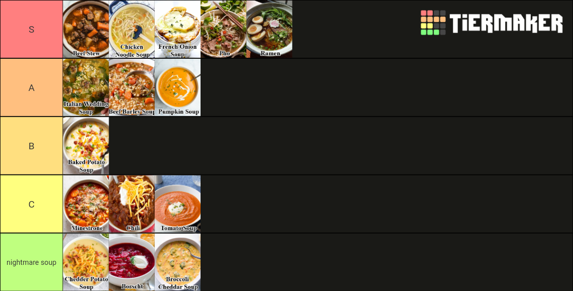 Definitive Soup Tier List Rankings) TierMaker