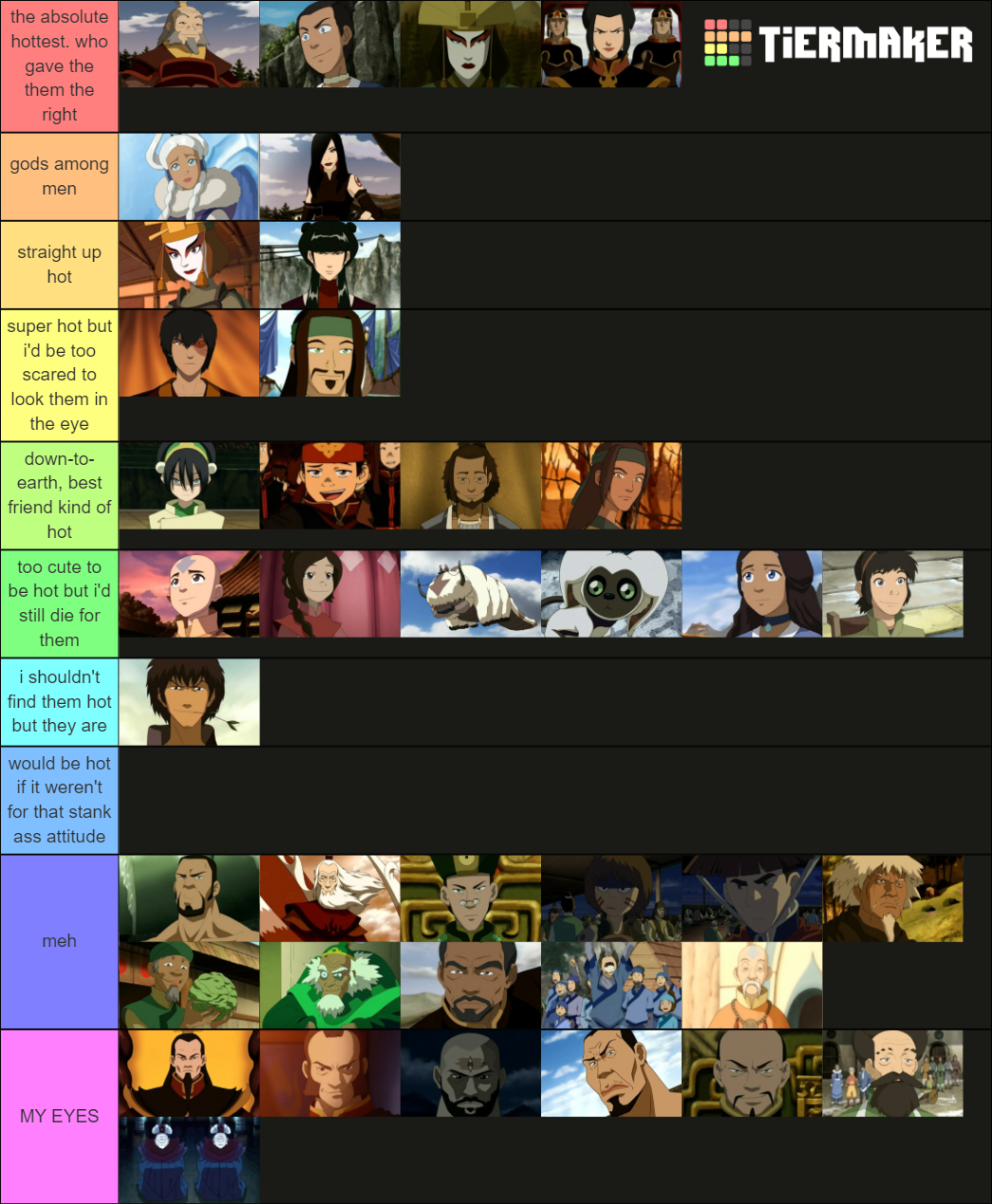 How Hot Every Atla Character Is Tier List Community Rankings Tiermaker